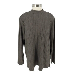 Matty M Shirt Pebble Brown Long Sleeve Mock Neck Rib Knit Tunic Top
